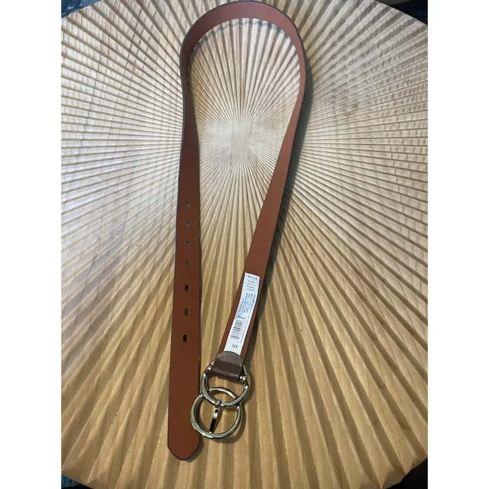 Target Womens Brown Faux Leather Belt Gold Double Ring Buckle Plus Size XXL